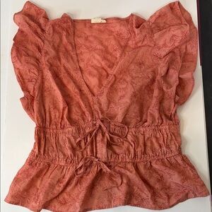 a.n.a Coral Ruffle Blouse